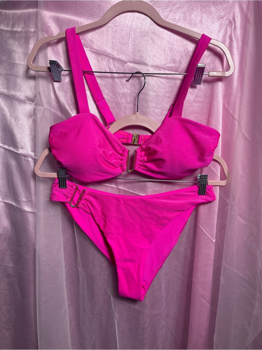 Hot Pink Women's Bikini Set with Gold Accent